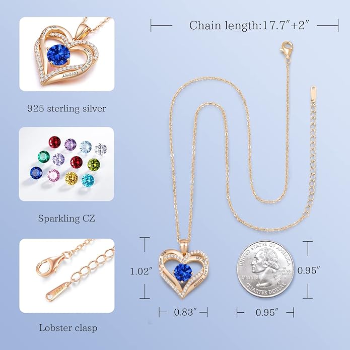 CDE Forever Love Heart Necklaces for Women, Wedding Anniversary, Birthday Mothers Day Gifts for Mom, Mother, Wife, Girlfriend, S925 Silver Jewelry with Birthstone Pendant