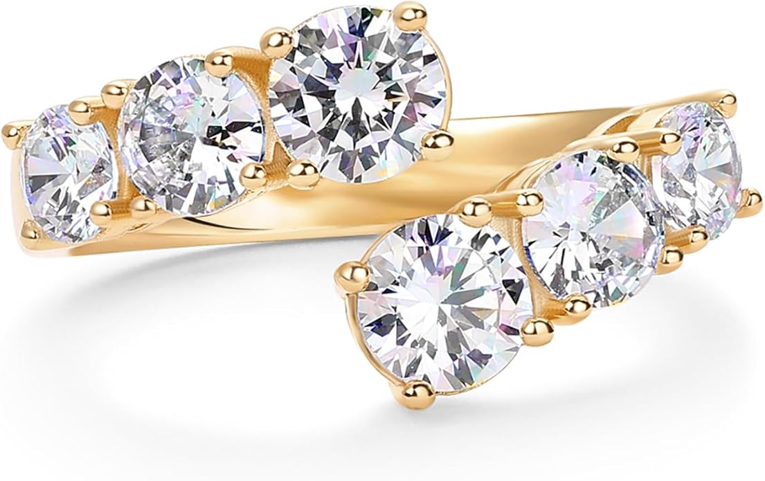 PAVOI 14K Gold Plated Cubic Zirconia Crossover Chunky Eternity Ring for Women | Open Twist Stackable Bands | CZ Statement Rings