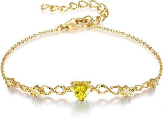 G&GEMSJEW Infinity Heart Birthstone Bracelets for Women, 925 Sterling Silver Women Charm Link Bracelet Adjustable, Birthday Anniversary Christmas Jewelry Gifts for Women Wife Mom Girlfriend Her