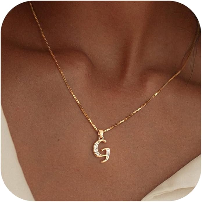 Initial Necklace for Women, 14K Gold Plated Box Chain Letter Pendant, Trendy Name Necklace, Dainty Personalized Jewelry Gift for Her