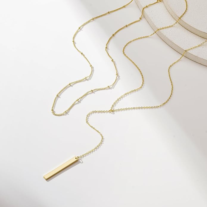 Yoosteel Long Lariat Necklace for Women - Dainty Y-Shaped Necklaces 14K-Gold-Plated Drop Chain Simple Jewelry Trendy Gifts for Women
