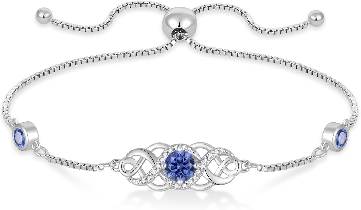 Infinity Celtic Knot Bracelet 925 Sterling Silver Birthstone Bracelet Irish Jewelry for Women