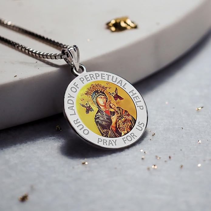 PicturesOnGold.com Our Lady of Perpetual Help Religious Medal Color - 3/4 Inch Size of a Nickel -Sterling Silver