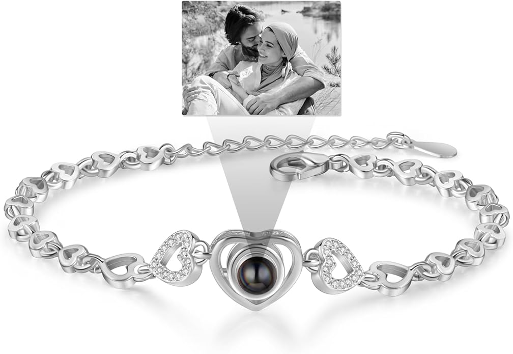 ROSI Personalized Bracelets with Picture Inside, Custom Projection Bracelets with Photos, Picture Bracelet Personalized Photo Gifts, Memorial Gifts for Women Mom Family Couple Girl