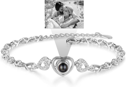 ROSI Personalized Bracelets with Picture Inside, Custom Projection Bracelets with Photos, Picture Bracelet Personalized Photo Gifts, Memorial Gifts for Women Mom Family Couple Girl