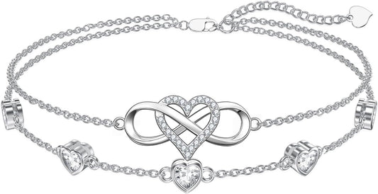 Dorunmo 925 Sterling Silver Infinity Heart Birthstone Anklet Bracelets for Women Best Mother's Day Birthday Jewelry for Wife Girlfriend Mom Her