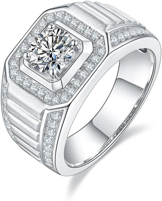 Brillique 14K Gold Bold Men's 1 Carat D-color VVS1 Diamond Wedding Ring, Bling Rings for Men, Father's Day Gift for Your Father