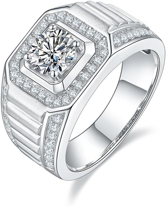 Brillique 14K Gold Bold Men's 1 Carat D-color VVS1 Diamond Wedding Ring, Bling Rings for Men, Father's Day Gift for Your Father