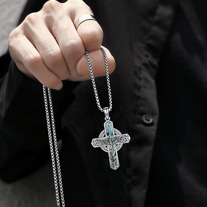 Midir&Etain Cross Necklace 925 Sterling Silver Celtic Christian Pendant Religious Protection Jewelry for Women Men