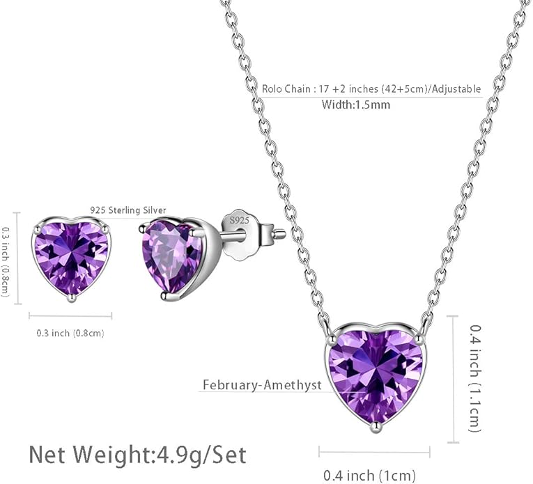 Aurora Tears 925 Sterling Silver 12 Birthstone Hearts Jewelry Women Crystal Wedding/Engagement/Bridal Heart Necklace/Earring/Ring/Bracelet Sets Jewellery