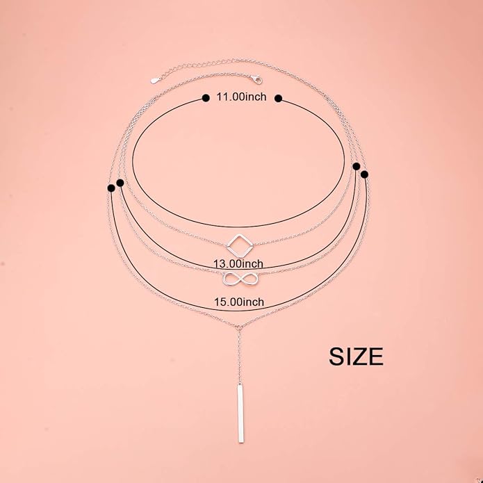 S925 Sterling Silver Layered Necklaces Multi 3 Layer Circle Bar Boho Long Triple Choker Pendant Necklace Jewerly Gift for Women