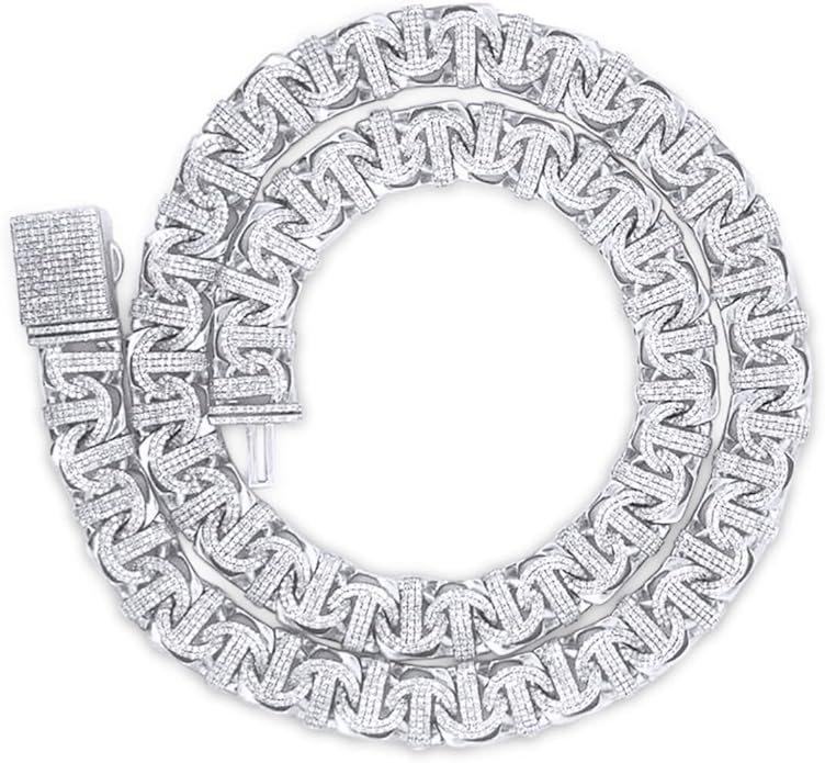 SAVEARTH DIAMONDS 8.50Ct-10.50Ct Lab Created Moissanite Diamond 10MM Width Chino Miami Cuban Link Chain Necklace For Men In 14k Gold Over Sterling Silver, 18" to 22" Length, Color: G-H,Clarity: VVS1