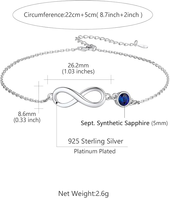 Custom4U Personalized Infinity Ankle Bracelets for Women 925 Sterling Silver Anklet Bracelet Endless Love Symbol Birthstone Charm Adjustable Foot Chain Jewelry Mothers Day Gifts for Mom Wife Women Her