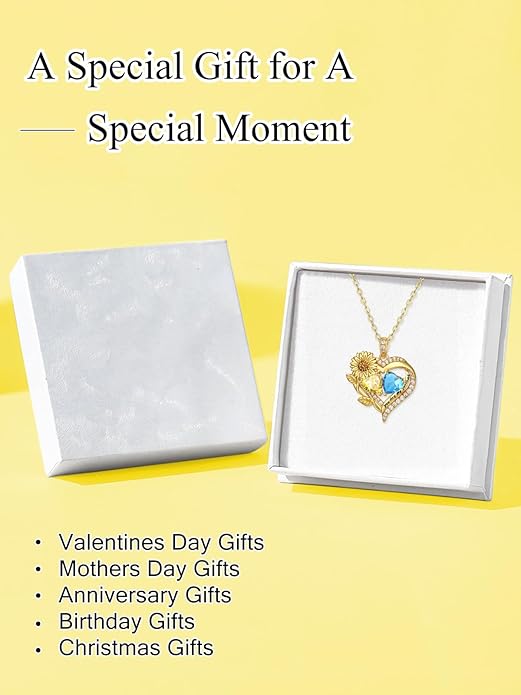 Sunflower Heart Necklace for Women 14K Gold Exquisite Anniversary Birthday Gifts for Wife Mother Her Double Birthstone Pendant jewelry‘You Are My Sunshine’