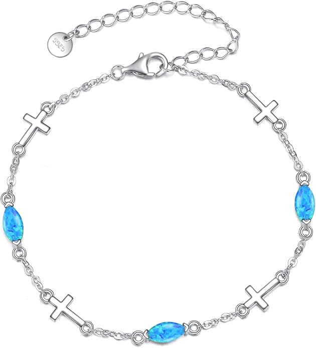 CRMAD Cross/Heart/Infinity/Star of David Bracelet for Women Sterling Silver Opal/Malachite/Moonstone Bracelet Cross Jewelry Gift for Women