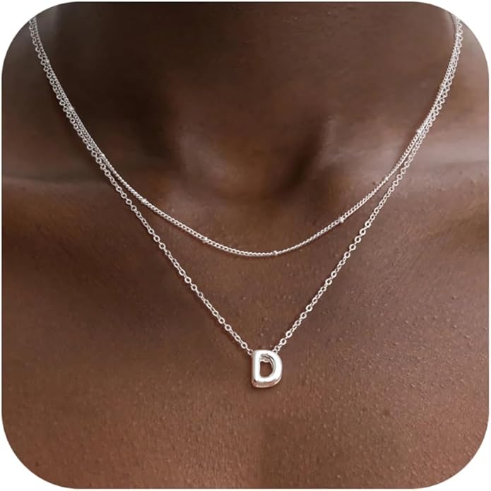 Bubble Letter Necklace Layered Initial Necklaces for Women Dainty Cute Choker Pendant Stack Jewelry Teen Gift Trendy Stuff