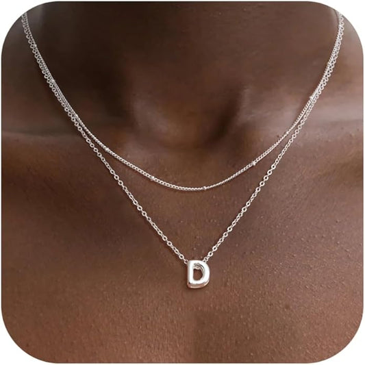 Bubble Letter Necklace Layered Initial Necklaces for Women Dainty Cute Choker Pendant Stack Jewelry Teen Gift Trendy Stuff
