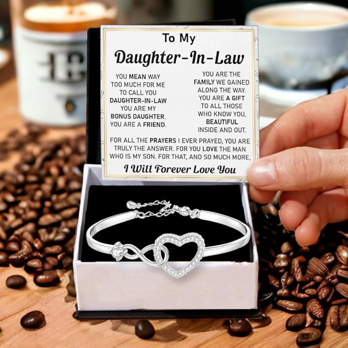 To My Beautiful Daughter In Law Bracelet From Mother-In-Law, Daughter In Law Birthday Gifts, Infinity Star Heart Bracelet For Her With Heartfelt Message Card & Elegant Box, Bonus Daughters Bracelets