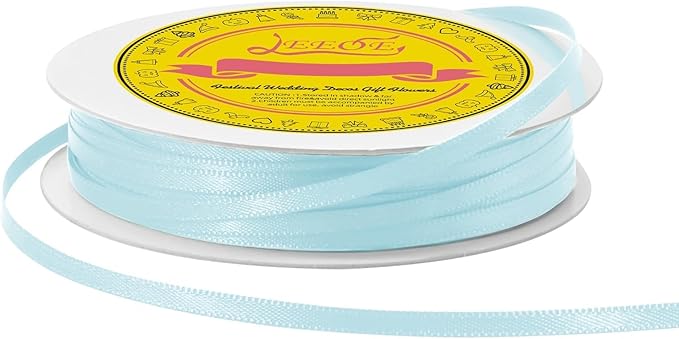 LEEQE Double Face Lt.Blue Satin Thin Ribbon 1/8 inch X 50 Yards Polyester Lt.Blue Ribbon for Gift Wrapping Very Suitable for Weddings Party Hair Bow Invitation Decorations and More