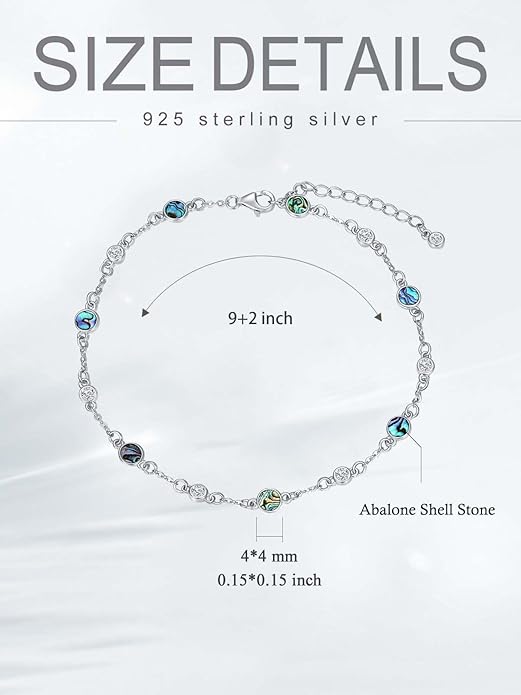 Anklet Bracelet for Women 925 Sterling Silver Natural Stone Chain Ankle Bracelet Beach Summer Fine Jewelry Birthday Christmas Gifts for Women Her Mom