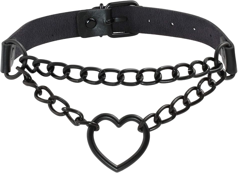 MILAKOO PU Leather Punk Choker Necklaces Circle/Heart Charm Adjustable Collar Necklace for Women