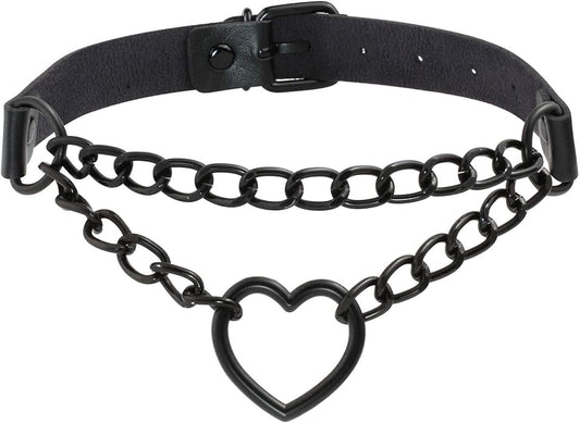 MILAKOO PU Leather Punk Choker Necklaces Circle/Heart Charm Adjustable Collar Necklace for Women