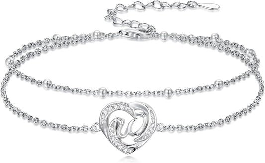 Dorunmo Initial Anklet 925 Sterling Silver Letter A-Z Layered Heart Anklet Beach Jewelry Birthday Gifts for Women