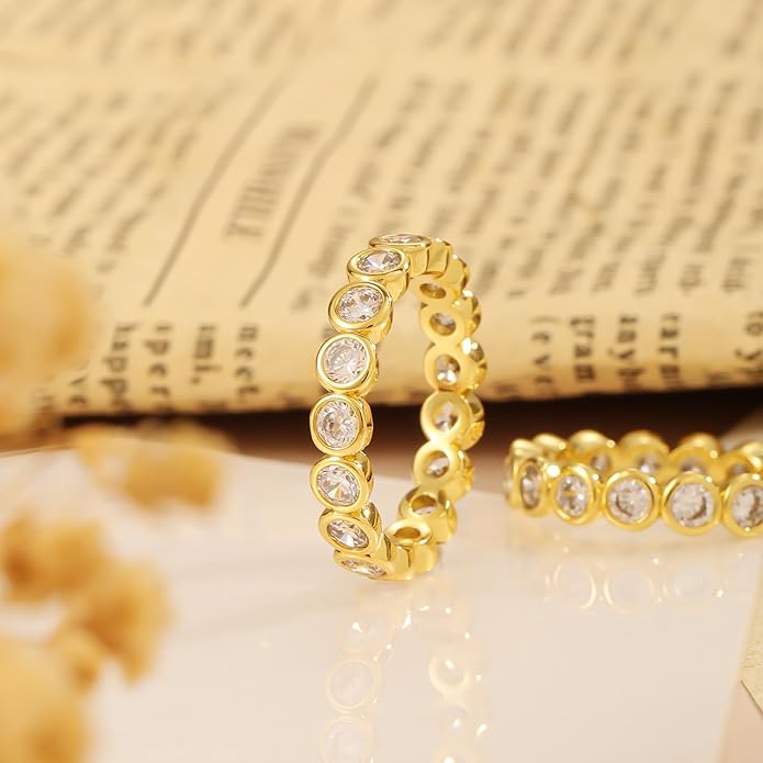 Episkeyk Gold Rings for Women Non Tarnish Stackable Rings 14k Gold Plated Pinky Ring for Women Cubic Zirconia Gift