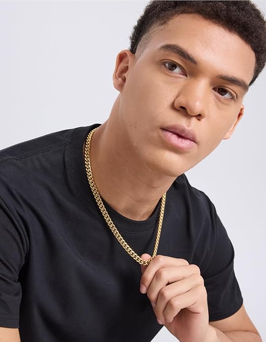 KRKC&CO Cuban Link Chain for Men 8/10/12/14mm, Brithday Gift for Men, 18k Gold Miami Necklace, Durable, Anti-Allergies Hip Hop Jewelry for Mens