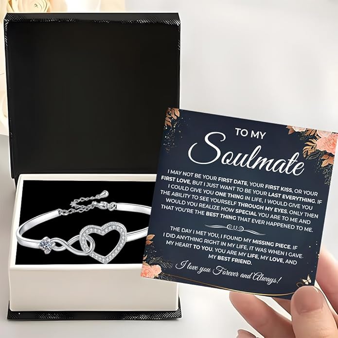 To My Soulmate Bracelet, Soulmate Bracelet For Women, Soulmate's Jewelry Gift From Boyfriend Husband Friend With Message Card And Box Meaning, Valentine Gifts For Her, Birthday Christmas Gifts