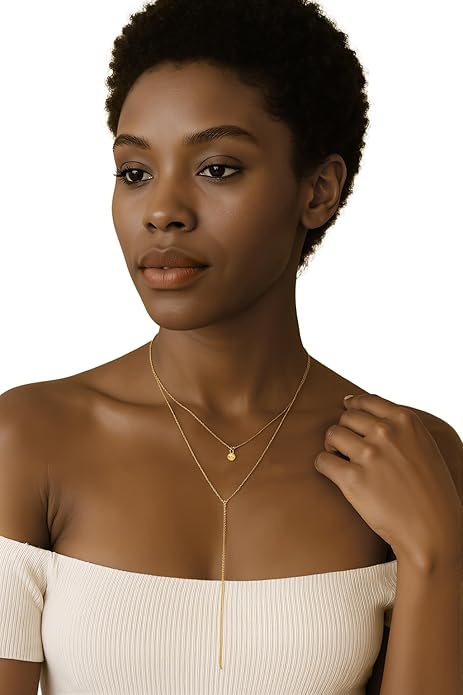 14K Gold Plated Y Necklace for Women – Dainty Lariat Long Pendant Chain, Layered Drop Necklace for V Neck Dress, Simple Sexy Cleavage Jewelry Gifts for Women