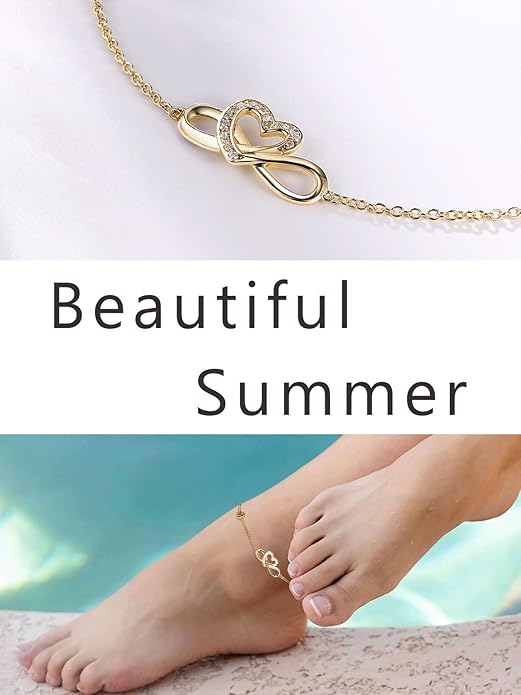 Moissanite Infinity Anklet for Women, Real Authentic 925 Sterling Silver Hypoallergenic, Beautiful Summer Jewelry, Dainty Ankle Bracelet, 8.6-10.6inch (21-26cm) Adjustable