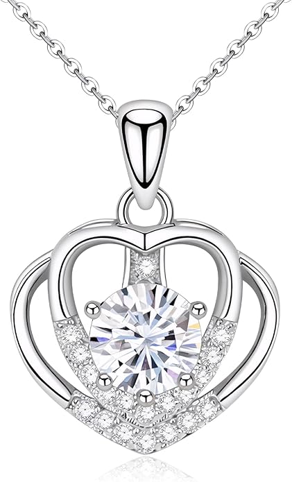 Jewelry Gifts for Women, Moissanite Heart Necklace 1-2Carat - Birthday Gift for Wife, Anniversary Necklace for Women, Christmas Valentine's Day Mother's Day Fine Jewelry Romantic Gifts for Her