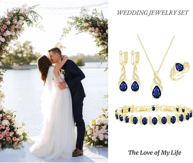 ZCGJWE Wedding Jewelry Set for Women Gem Necklace Earrings Bracelet Luxury Jewelry Set Birthday Valentine's Day Mother's Day Christmas Prom Jewelry Gift