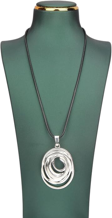 Long Boho Necklaces for Women Vintage Leather Wooden Pendant Y Choker Ethnic Style Gold Circle Hippie Sweater Necklace