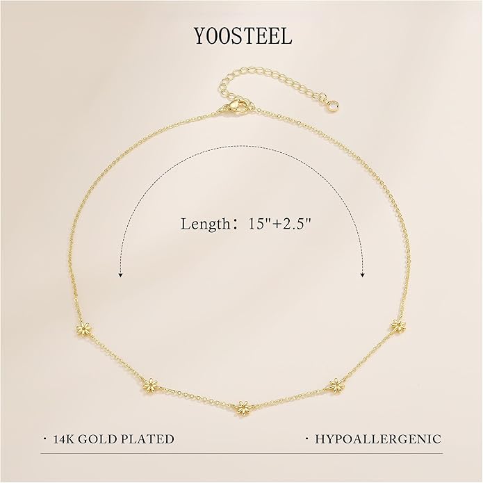 Yoosteel Dainty Gold-plated Clover Pearl Heart Butterfly Star flower Choker Necklace for Women - 14K Gold Plated Cubic Zirconia Pendant Station Necklaces for Women Teens Trendy Prom Jewelry Gifts