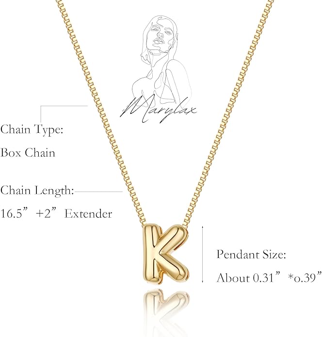 Bubble Gold Letter Necklace for Women, 14k Gold Plated Balloon Initial Necklace, Dainty Gold Necklace for Women, Personalized Bubble Pendant Name Necklace, Fashion Accessories Trendy Jewelry