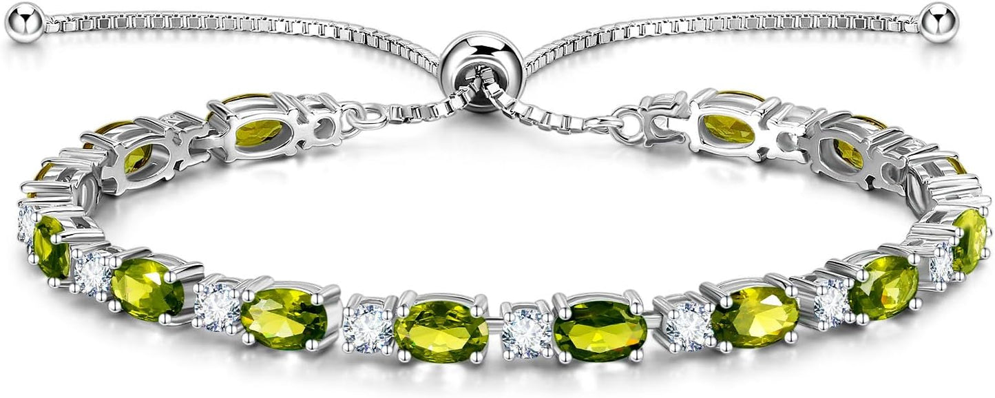 FANCIME Birthstone Tennis Bracelets Sterling Silver Bolo Tennis Bracelets Charm Fine Jewelry Birthday Gifts for Women Mom Wife Her