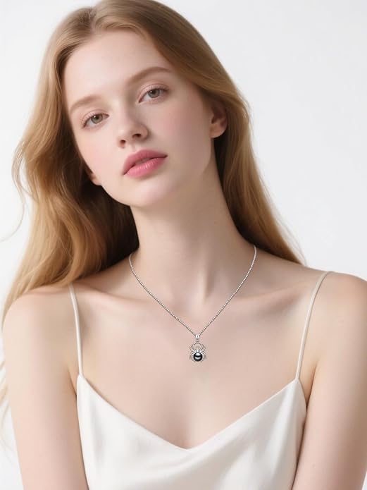 Tahitian Black Pearl 9MM AAAA 18K White Gold Plated Sterling Silver Spider Pendant Necklace for Women Wife Mom Girlfriend Her Jewelry Gift for Anniversary Birthday Halloween