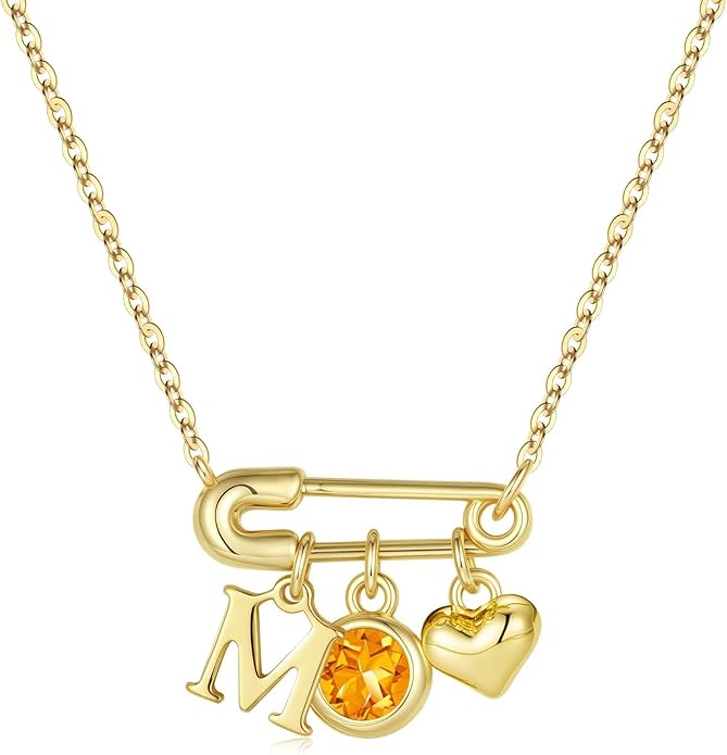 MONOOC Christmas Gifts for Women Girls - 14K-Gold-Plated Dainty Paperclip Heart Initial Necklace Birthstone Necklace Jewelry Birthday Gifts for Women Her Mom Friend Wife Sister