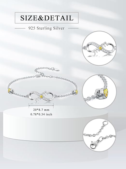 Dorunmo Infinity Bracelet Mom Bracelet 925 Sterling Silver 14K Gold Plated Infinity Heart Anklet for Women Christmas Jewelry Gifts for Wife Mom Daughter