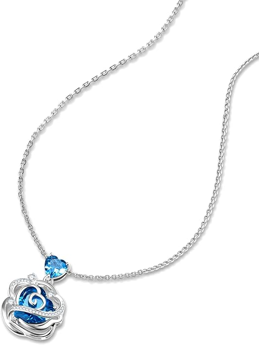 FANCIME Thornless Pulse Birthstone Necklace for Women Sterling Silver Rose Pendant Fine Jewelry Gemstone Birthday Valentines Day Gifts for Wife Her