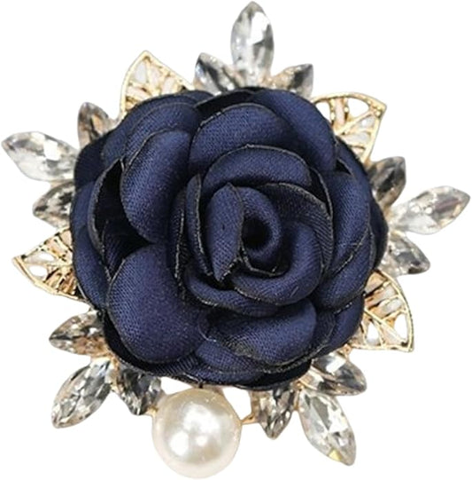 Rose Brooch for Women,Dainty Satin Fabric Flower Lapel Pins Vintage Elegant Pearl Brooches Handmade Crystal Pearl Pins Silk Camellia Safety Collar Pin Dress Suit Accessories Wedding Bridal Bouquet Jewelry