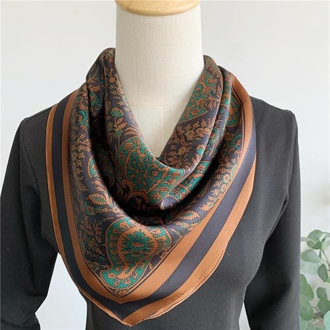 ANDANTINO 100% Mulberry Silk Square Scarf for Hair-25.6" X25.6'' Women Men Natural Silk Neckerchief Digital Printed Headscarf
