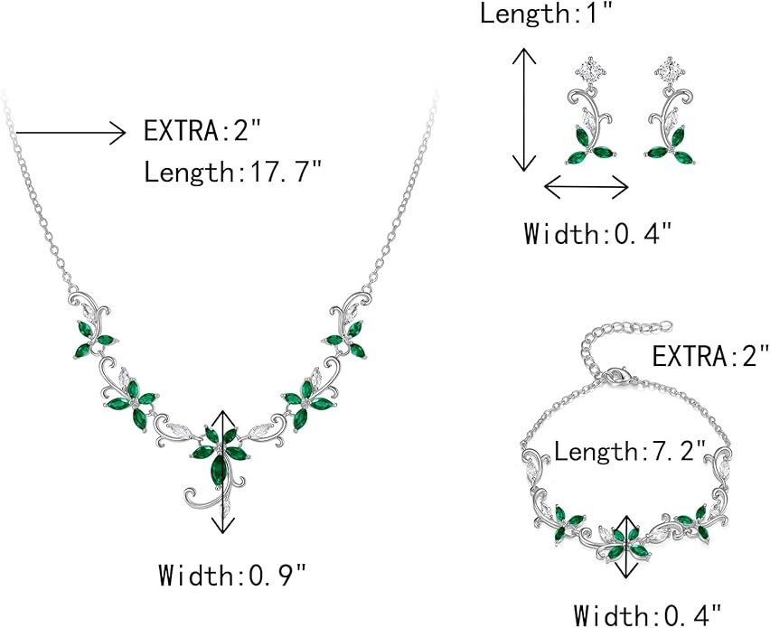 Crysdue Flower Leaf Wedding Jewelry Set for Bridal Bridemaid, Cubic Zirconia Teardrop Elegant Silver/14K/Rose Gold Plated Vine Necklace Dangle Earrings for Prom Party