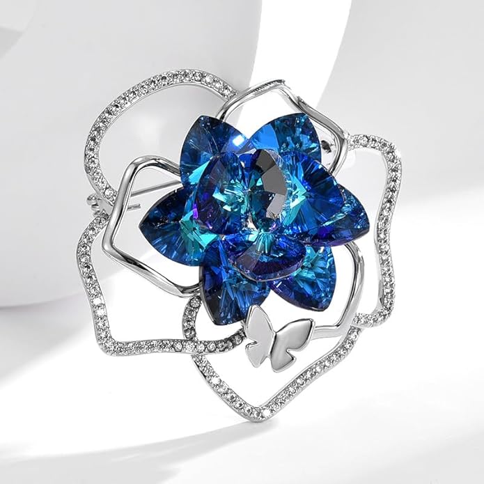 UNVAK Rhinestone Flower Brooch - Crystal Flower Pin for Women - Valentine's Day & Mother's Day Gift