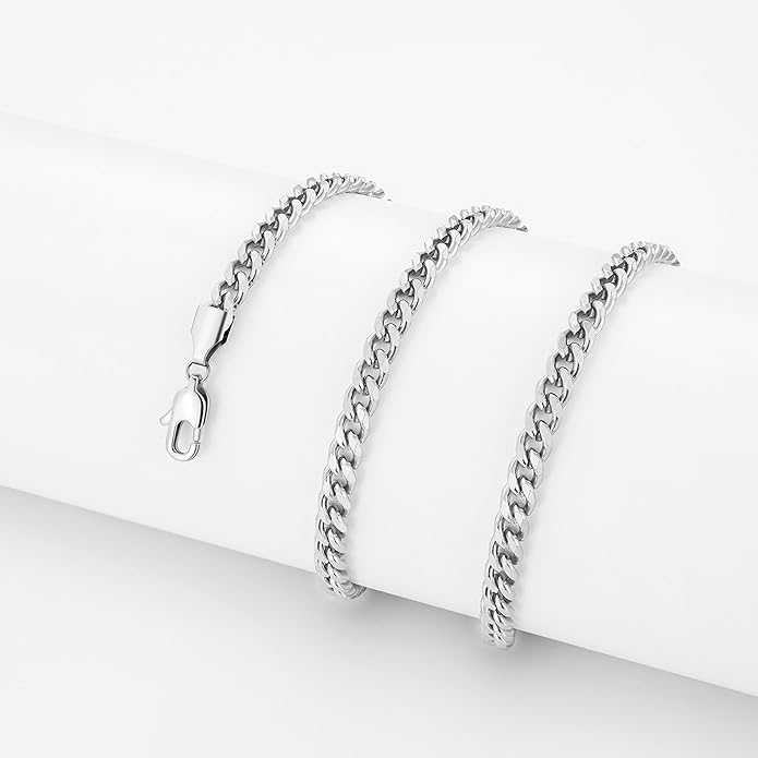 sovesi 3.5/5mm Cuban Link Chain Necklace for Men, Silver Tone/Black/14K Gold Plated Stainless Steel Necklace Chain, Mens Chain 16-28 Inch Jewelry Gift