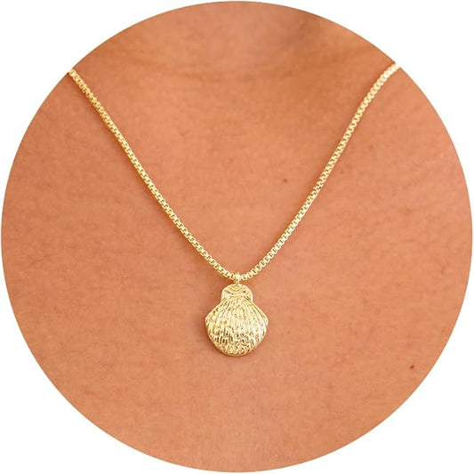 Gold Necklace for Women-14K Gold Plated Bow,Dragon,Shell, Palm Tree, Seahorse, Conch Shell,Sardines, Cowboy Boot,Bat,Bunny Pendant Beachy Jewelry for Women Gifts