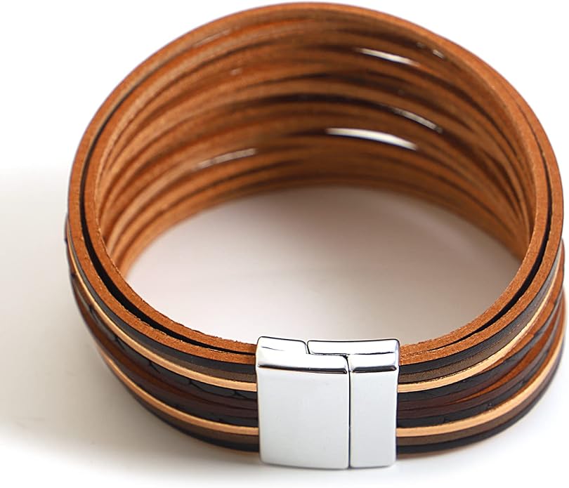 hotoo Handmade Layered Leather Bracelets Wrap for Women Stackable Chunky Colored Men Cuff Bracelet Wristband Bangle Gifts