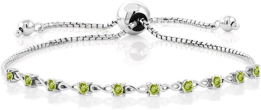 Gem Stone King Round Gemstone Birthstone Tennis Bracelet For Women | 925 Sterling Silver | 2.5MM Round | Fits Up To 9 Inch Wrist | Adjustable Bolo Bracelet For Women | Easy-On Easy-Off